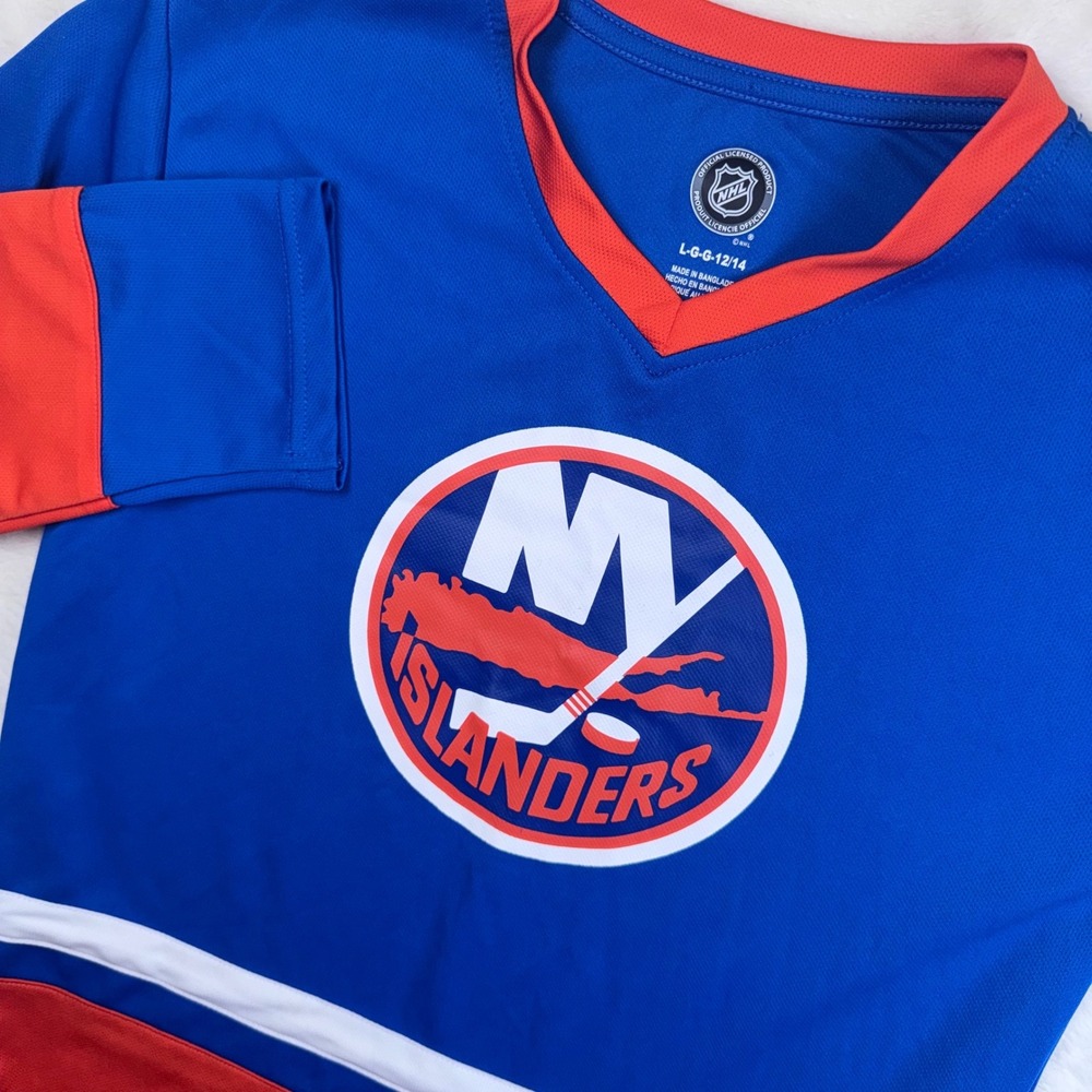NHL New York Islanders Jersey Kids L 12/14 Blue Orange Hockey Long Sleeve Top